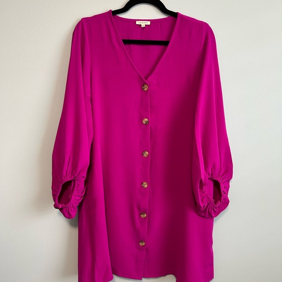 Magenta JODIFL, (sold via Pink Blush) small Front Button, Balloon Sleeve Dress - Picture 7 of 8